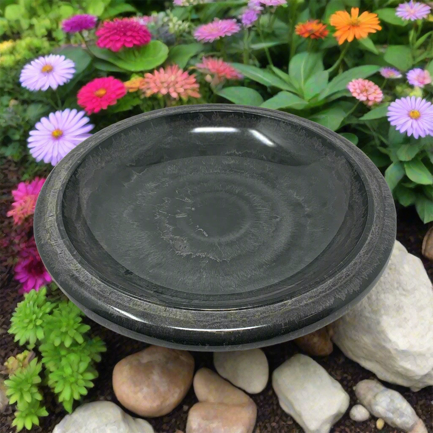 Bird and Beyond 19-Inch Gray Clay Bird Bath Basin