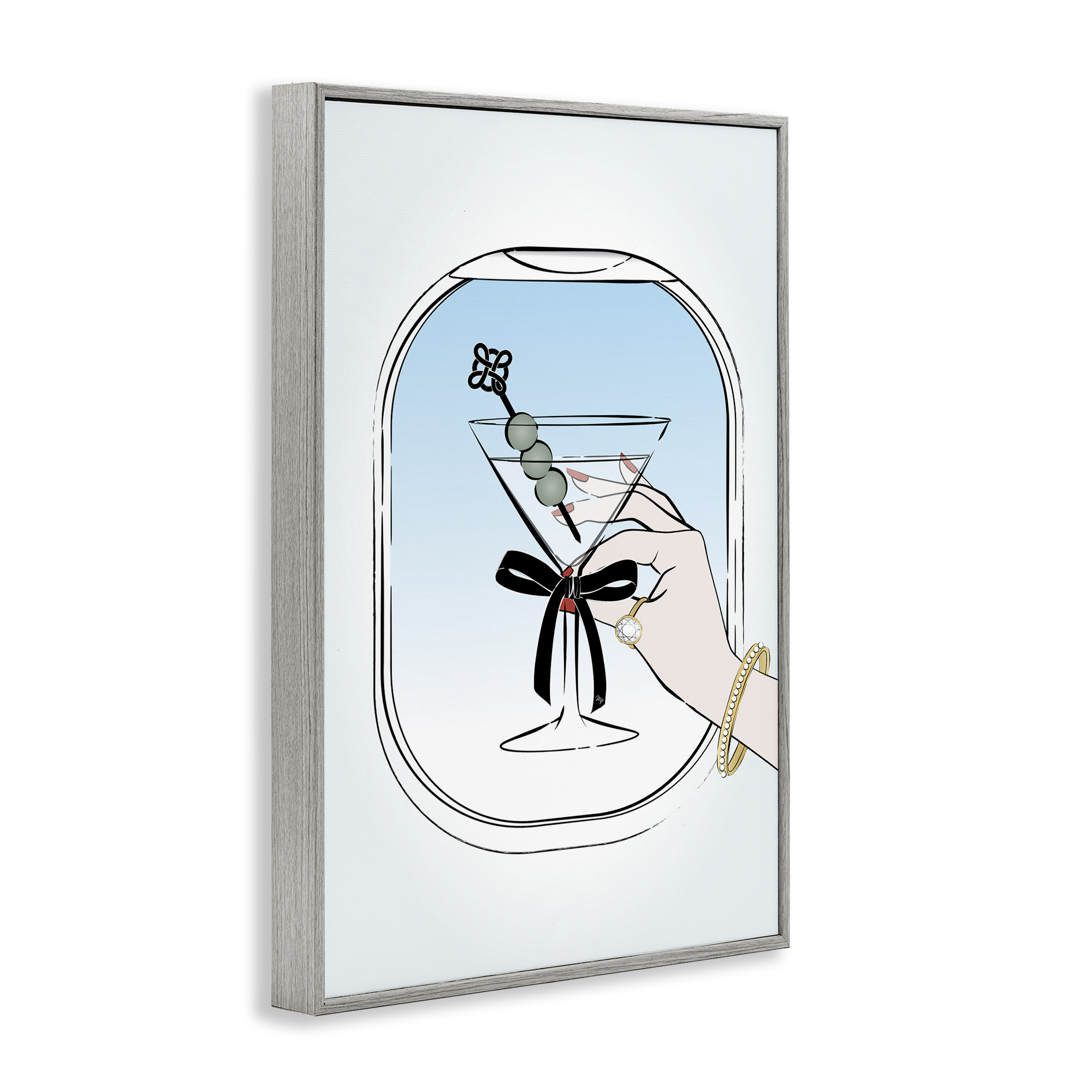 Stupell Industries First Class Cocktail Food & Beverage Painting Gray Framed Art Print Wall Art, 20 x 30