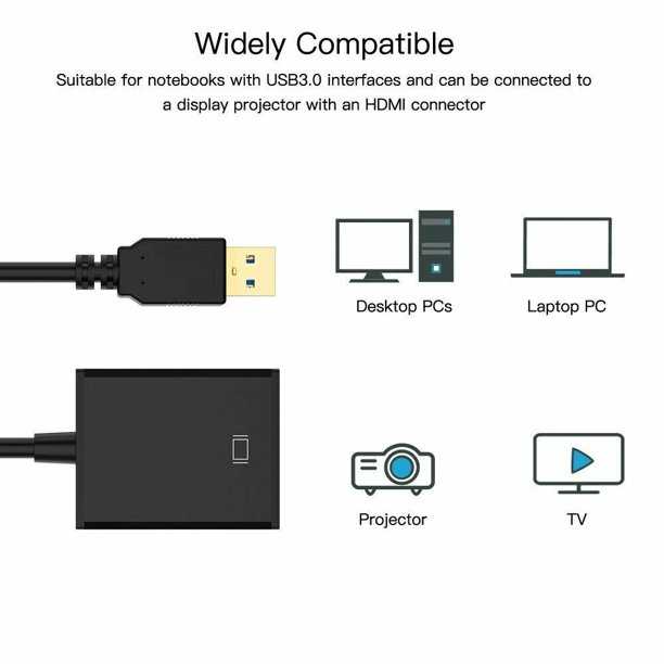 Adaptateur USB 3.0/2.0 Vers VGA - Convertisseur Vidéo HD 1080p Pour PC, Ordinateur Portable, TV Et Projecteur - Windows XP à 10