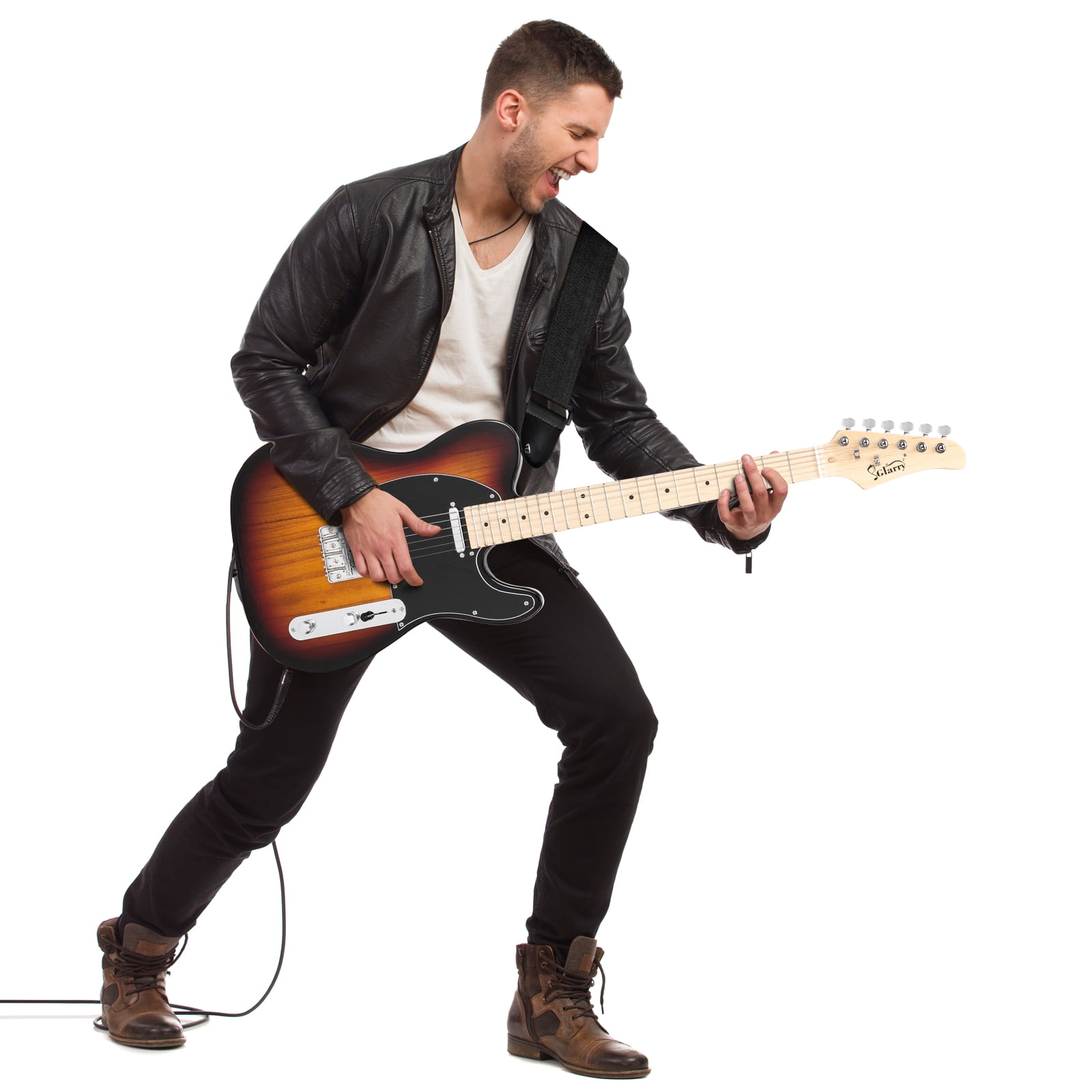Private Jungle Cutaway Guitar, Fingerboard Electric Guitar with 20W Amplifier Bag Strap Plectrum Connecting Wire Spanner Tool,Sunset Color