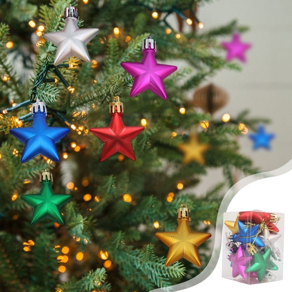 Costeam 12pcs Christmas Ball Decoration Xmas Tree Star Pendant Xmas Star Decoration for Christmas Tree Lightweight Hanging Ornament Rope for Holiday