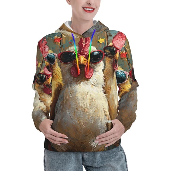 Women's Hoodie Pullover Casual Hooded Sweatshirt 3D, Chicken Funny Party