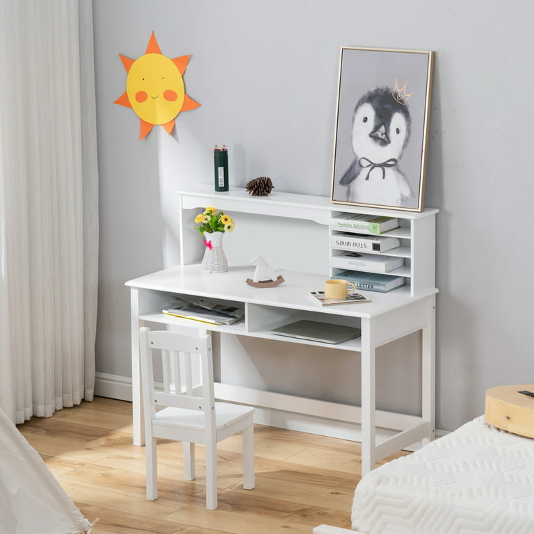 TUOCHUFUN Kids Study Desk with Storage, Wooden Children School Study Table  with Hutch and Storage Cabinet for 3-8 Years Girls Boys