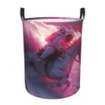 thumbnail image 1 of Balery Astronaut Riding Fiery Horse Cesta de ropa redonda con asas, impermeable, independiente, para ropa, juguetes, dormitorio y familia-Small, 1 of 6