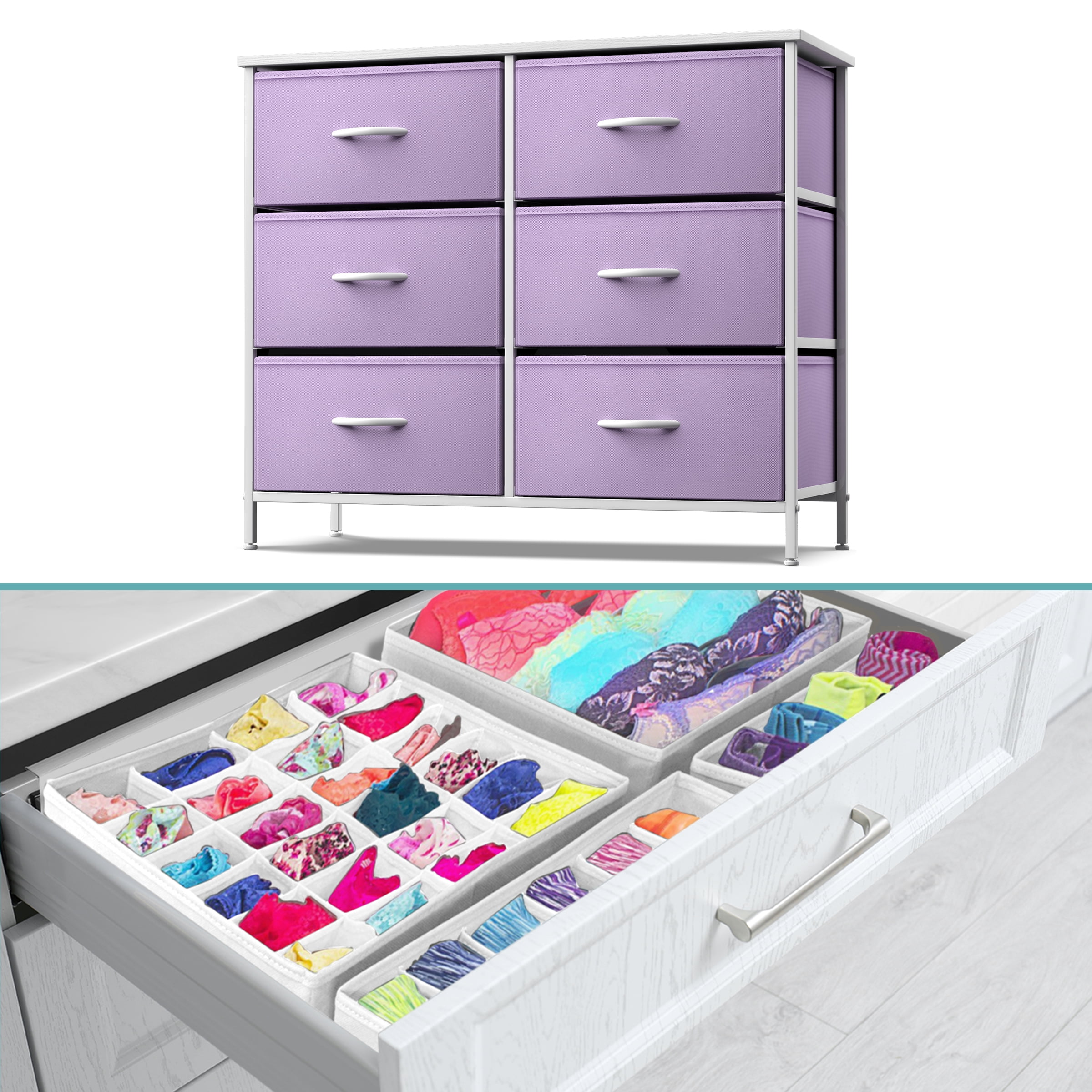 Sorbus 6-Drawer Nightstand with Foldable Fabric Drawer Dividers: Ideal for Kids Bedroom, Nursery