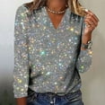 thumbnail image 2 of Sequin Tops for Women Glitter Boho Printed Long Sleeve V-Neck Pullover Tee Shirts Casual Relaxed Fit Workout Casual Blouses, 2 of 4