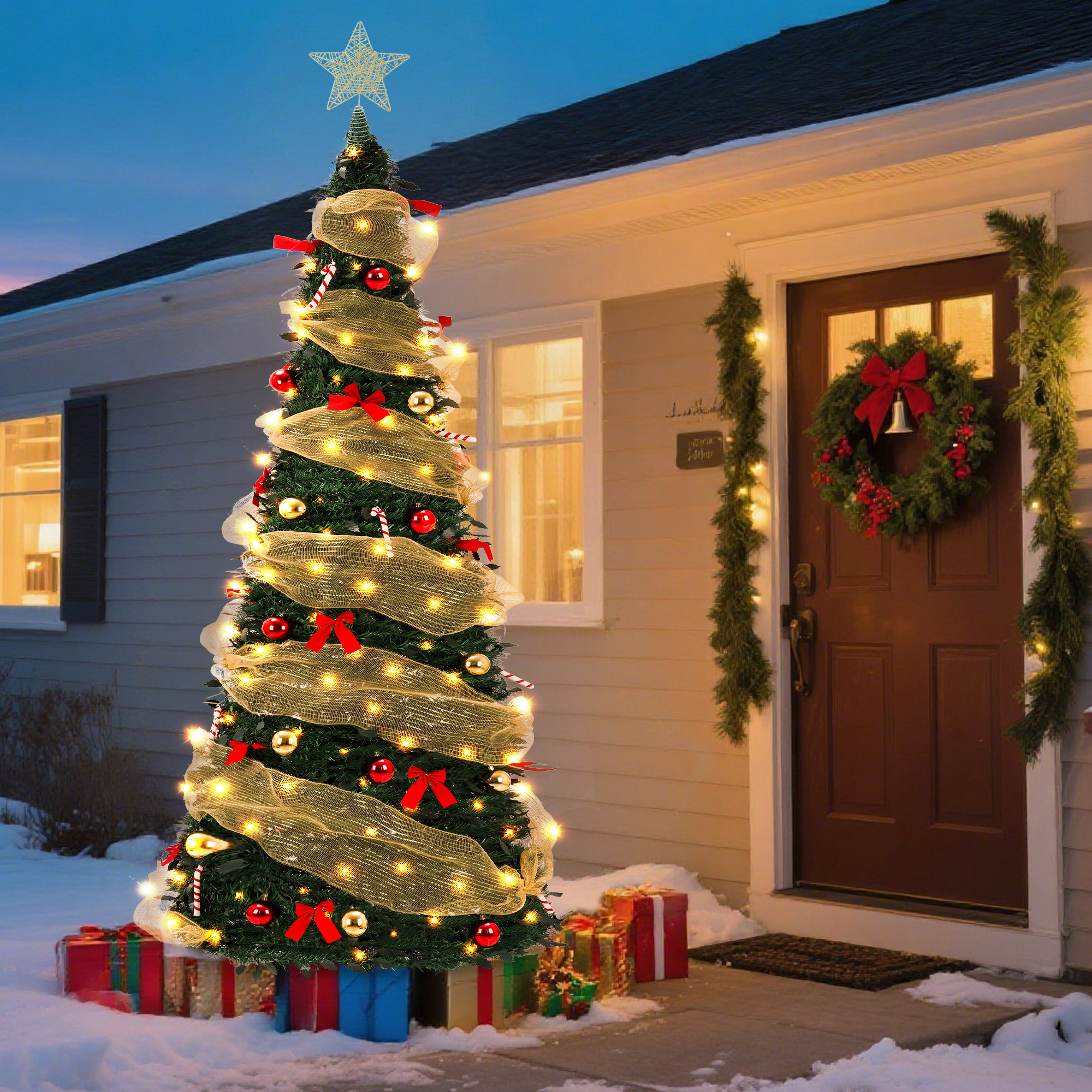 Yexmas 6ft Pop-Up Pre-Lit Christmas Tree, 300 LED Lights photo 2