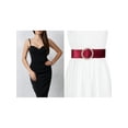 thumbnail image 5 of Cinturón de cintura de mujer plus size con hebilla de perlas falsas Inspire Chic, cinturones anchos de terciopelo vintage para vestido 30.31-37.01" rojo vino, 5 of 5