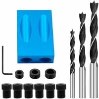 Plantilla de perforación oblicua, plantilla de bolsillo con brocas de 15 mm, posicionador de carpintero, guía de broca para esquinas de carpintería con adaptador de orificio de 6/8/10 mm