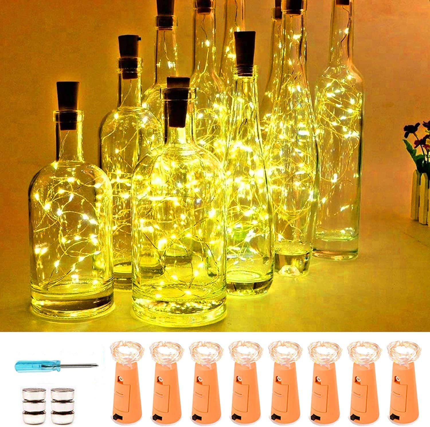 20 LED Wine/Beer Bottle Cork Fairy Lights Gold Wire Warm/Cool White Multi-Colour 
