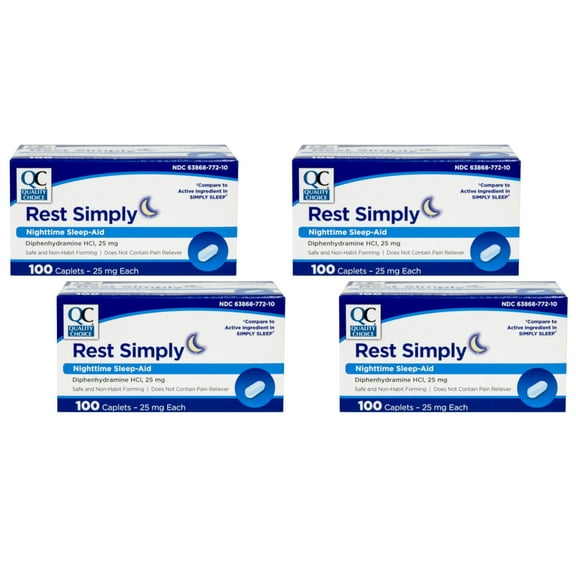 Quality Choice Rest Simply Nighttime Sleep Aid Caplets 100 ct - Pack of 4