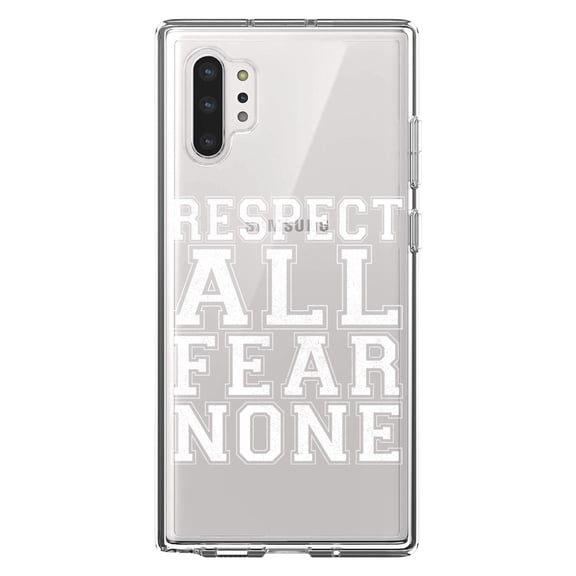 DistinctInk Clear Shockproof Hybrid Case for Galaxy Note 10 PLUS (6.8" Screen) - TPU Bumper Acrylic Back Tempered Glass Screen Protector - Respect All Fear None