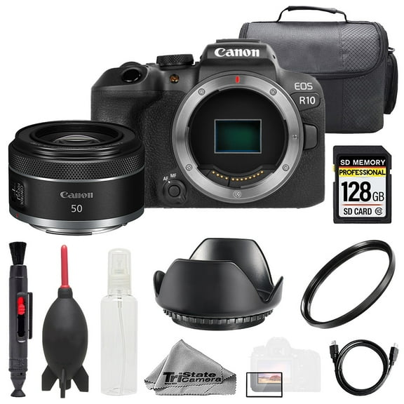 Canon EOS R10 Camera   RF 50mm f/1.8 STM Lens  128GB  Bag  UV Filter- Basic Kit (International Version)