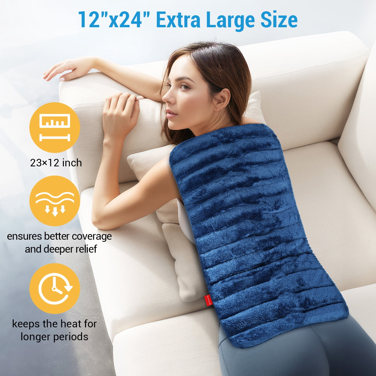 Comfytemp XL Weighted Microwave Heating Pad with Flaxseed, 12"x24" Warm Compress, Blue