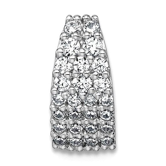 5.9mm 925 Sterling Silver Rhodium Plated Polished Cubic Zirconia Curved Tapered Chain Slide Pendant Chain Necklace for W