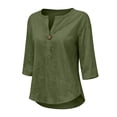 thumbnail image 6 of Cotton Linen Shirts for Women 2026 Summer Short Sleeve Button V Neck Tops Dressy Casual Oversized Tshirts by Yigetop Green 5XL, 6 of 8