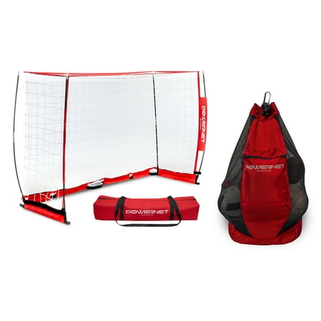 PowerNet 6x4 Ft Soccer Goal Portable Bow Style Net and Large Ball Carry Bag Bundle | Quick Setup Ultra Portable | Full Size Framed Soccer Goal | Perfect for Teams and Coaches