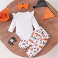 thumbnail image 4 of NOLDARES Newborn Baby Girl Halloween Outfit Pumpkin Print Long Sleeve Romper Plaid Bodysuit Cute Infant Fall Winter Clothes(Grey,18-24 Months), 4 of 4
