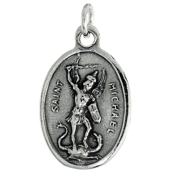 Sterling Silver St Michael Medal Pendant Oxidized finish Oval 7/8 inch