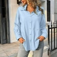 thumbnail image 5 of Women Shirts Casual Lapel Button Long Sleeve Solid Color Shirts Loose Comfy Cardigan Blouse Blue L, 5 of 6
