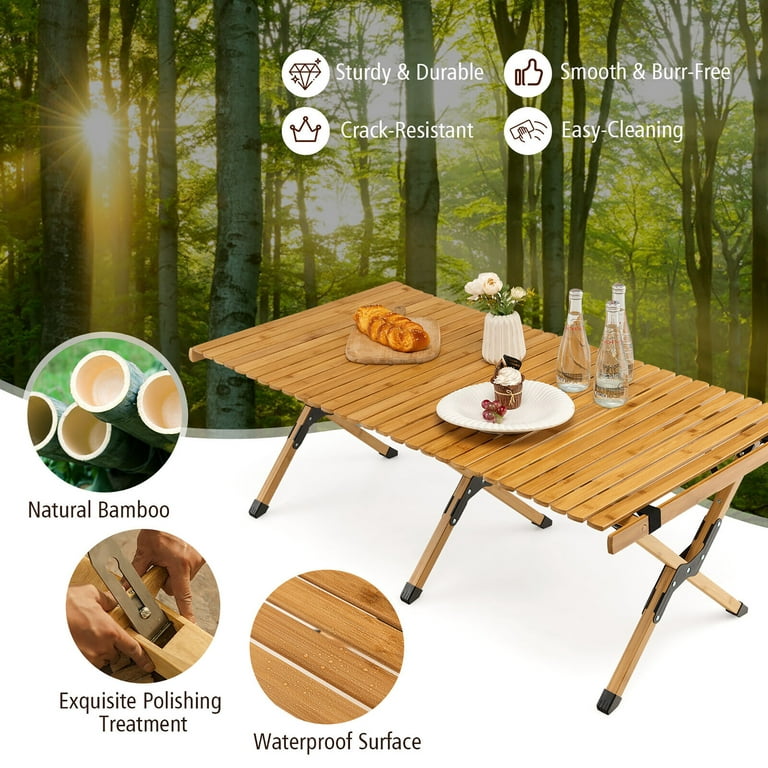 KingCamp Bamboo Folding Table Camping Table with Large Storage Bag