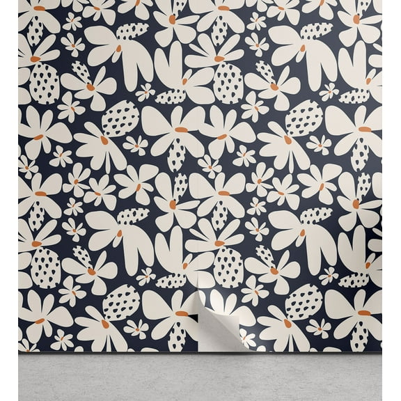 Ambesonne Flowery Peel & Stick Wallpaper for Home, Abstract Garden in Spring, 13"x36", Off White and Charcoal Grey