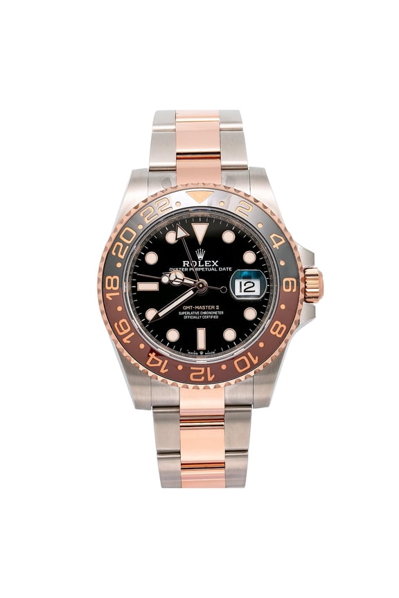 Pre-Owned Rolex GMT-Master II 40MM 126711CHNR Root Beer Black Dial Black & Brown Ceramic Bezel Two Tone Rose Gold Oyster Bracelet