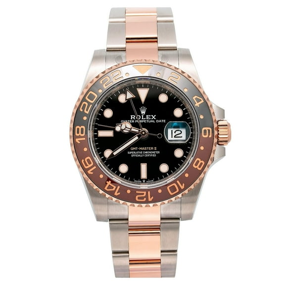 Pre-Owned Rolex GMT-Master II 40MM 126711CHNR Root Beer Black Dial Black & Brown Ceramic Bezel Two Tone Rose Gold Oyster Bracelet