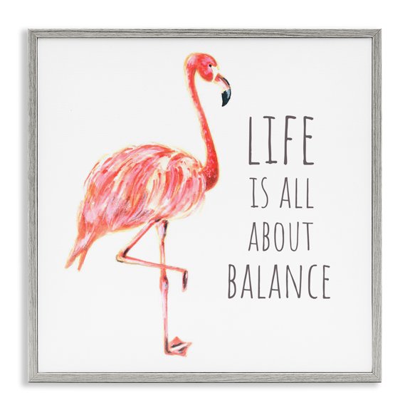Stupell Industries Tropical Motivational Balance Flamingo Gray Framed Giclee Art, 24 x 24, by Reesa Qualia