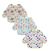 HaimoBurg 3 Pcs Baby Bibs,Long Sleeve Bib,Waterproof Toddler Bibs,3-24 Months,Machine Washable