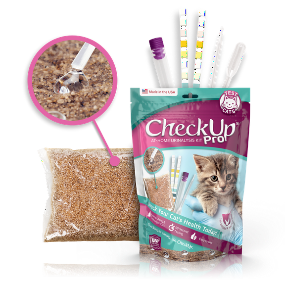 CheckUp Pro at Home Wellness Test for Cats | Hydrophobic Litter for Urine Collection & two 10 Indicators Test Strips for pH, Protein Urobilinogen, Glucose, Bilirubin, Ketone, S-Gravity, Blood in urine