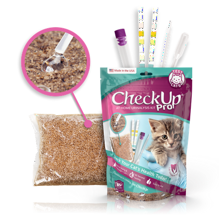 CheckUp Pro at Home Wellness Test for Cats | Hydrophobic Litter for Urine Collection & two 10 Indicators Test Strips for pH, Protein Urobilinogen, Glucose, Bilirubin, Ketone, S-Gravity, Blood in urine