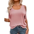 thumbnail image 4 of Langwyqu Summer Solid Color Women Cold Shoulder Women Scoop Neck Casual Blouse Tops, 4 of 5
