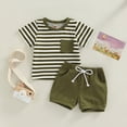 thumbnail image 2 of Baby Boy Summer Clothes Short Sleeve T-Shirt Shorts Set Infant Boy Stripe Casual Outfit 6 12 18 24 Months, 2 of 4