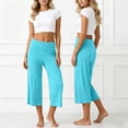 thumbnail image 2 of FINALGANG Womens Fold Over Waist Cropped Wide Leg Yoga Pants Solid Color Soft Stretchy Casual Loose Fit For Loungewear Yoga Daily Activities Light Blue S, 2 of 5