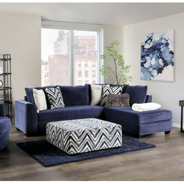 Transitional Navy Microfiber Sectional Sofa Furniture of America SM5151 Griswold