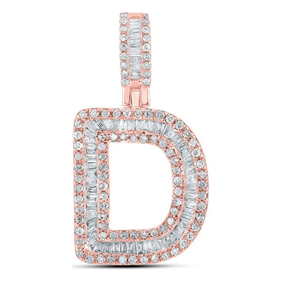 10kt Rose Gold Mens Baguette Diamond D Initial Letter Pendant 1/2 Cttw