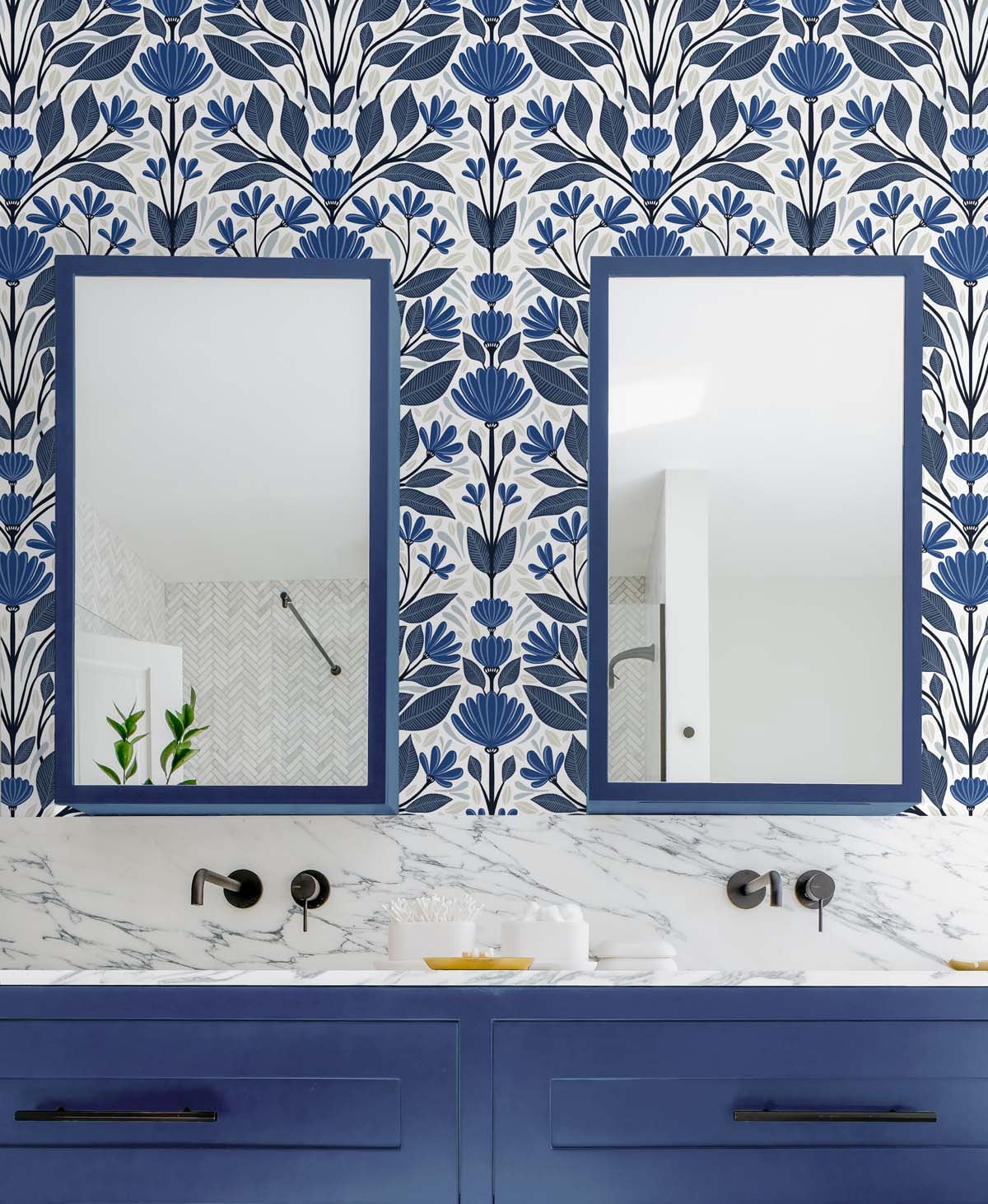 NextWall  Folk Floral Peel and Stick Wallpaper 20.5 in. W x 18 ft. L - Blue Sapphire & Pavestone