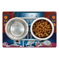 thumbnail image 1 of Movie Theater Pet Mat for Food and Water, Family of Skeletons Sitting on a Sofa and Watching a Movie at Home, Non-Slip Rubber Mat for Dogs and Cats, 18" X 12", by Ambesonne, 1 of 2