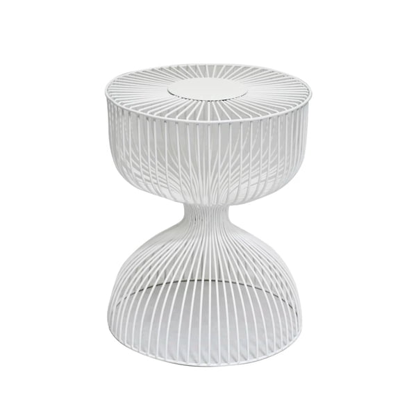 Cresta Modern Round Wire Accent Table, White Metal Hourglass Side Table, Cage Design, Art Deco End Table for Living Room, Bedroom and Home Decor