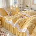 thumbnail image 1 of Ropa de cama de princesa coreana Seersucker con volantes Kawaii, falda de cama de encaje, funda de edredón de color sólido, juegos de sábanas dobles tamaño Queen para niñas, 1 of 6