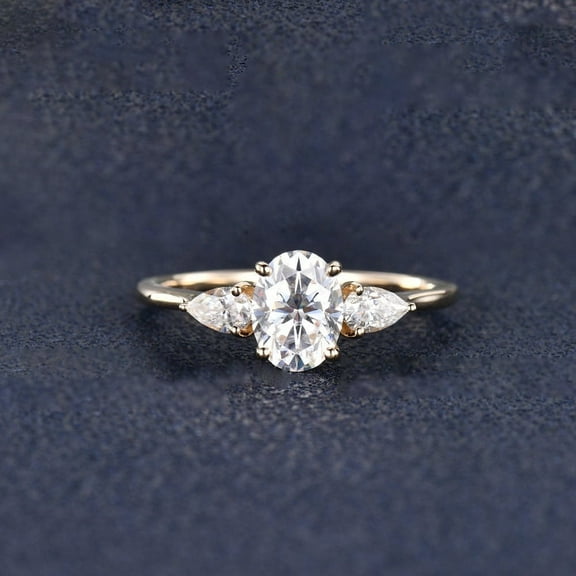 SOLITAIRE JEWELS 2ctw Oval cut Moissanite diamond Engagement Ring with pear accent Three Stone Ring Bridal Ring Promise Ring For Women Anniversary Gift For Her