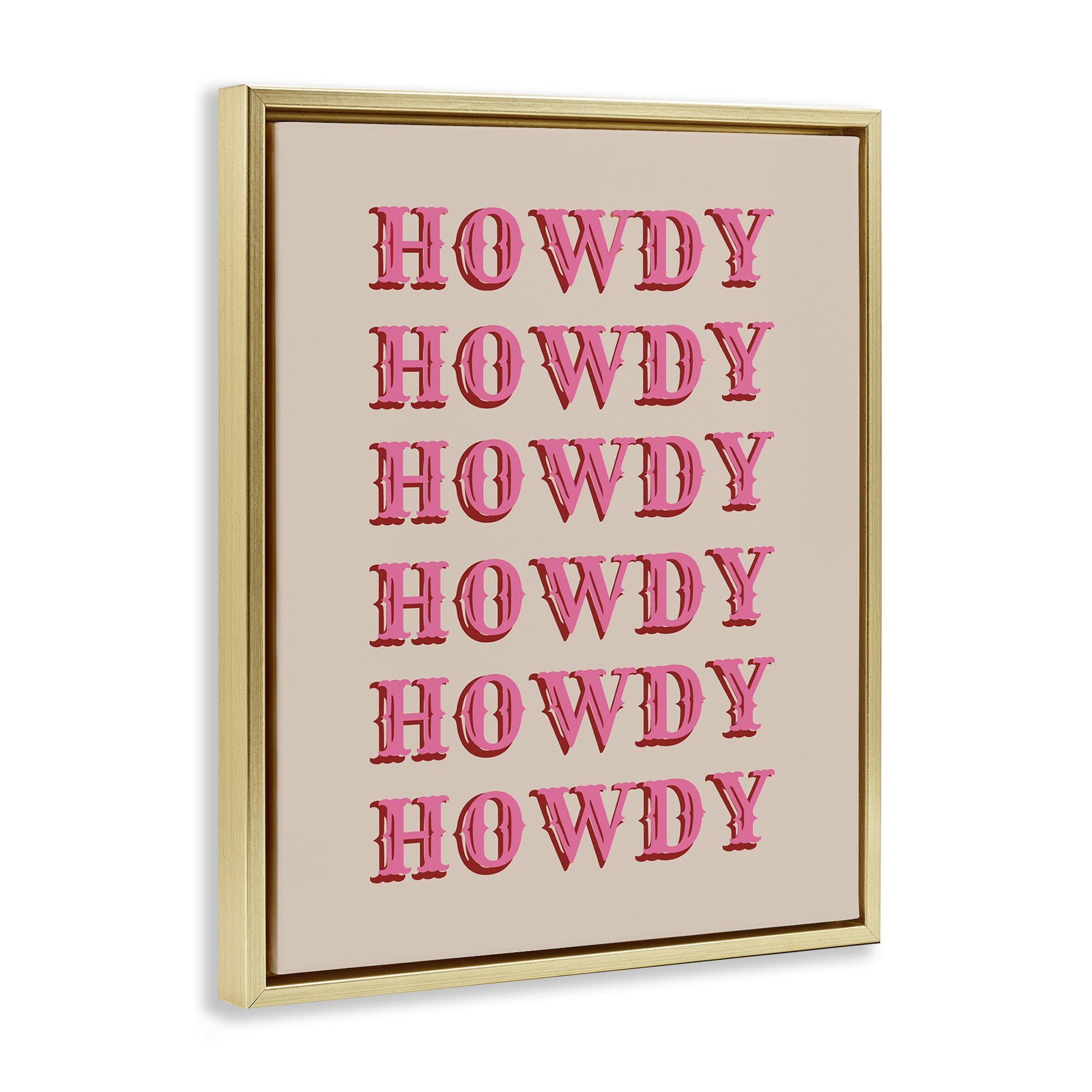 Stupell Industries Repeating Western Howdy Text & Numbers Painting Gold Floater Framed Canvas Art Print Wall Art, 25 x 31