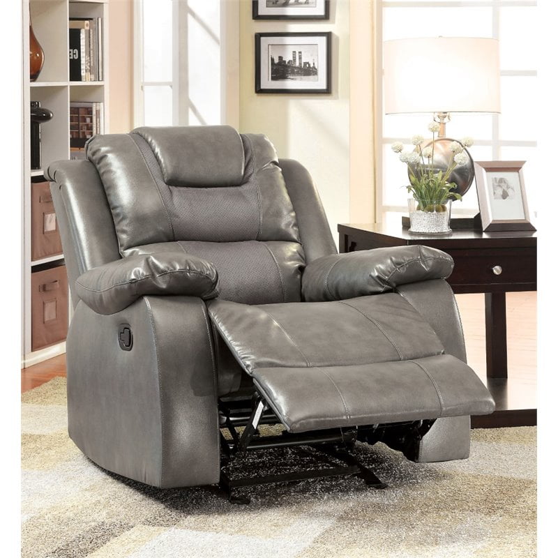 Furniture of America Luanne Transitional Faux Leather Recliner in Gray