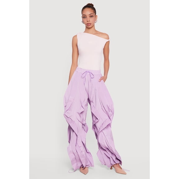 Women's Drawstring Waist Ruffle Parachute Pants