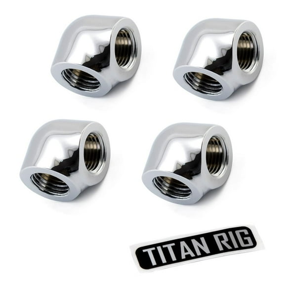 XSPC G1/4" Female to Female 90 Degree Elbow Fitting, Chrome, 4-pack