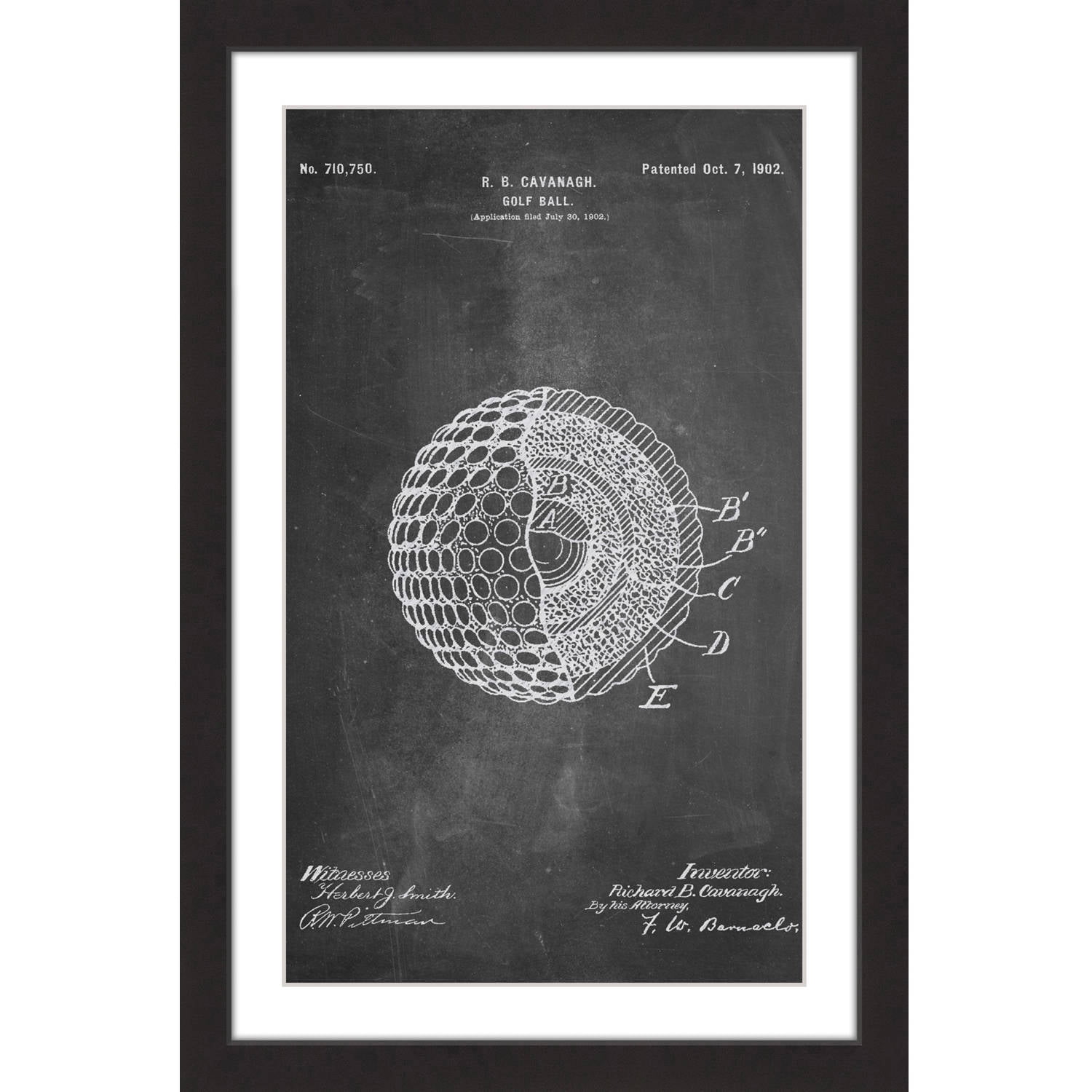 "Golf Ball 1902 Chalk" Framed Painting Art Print