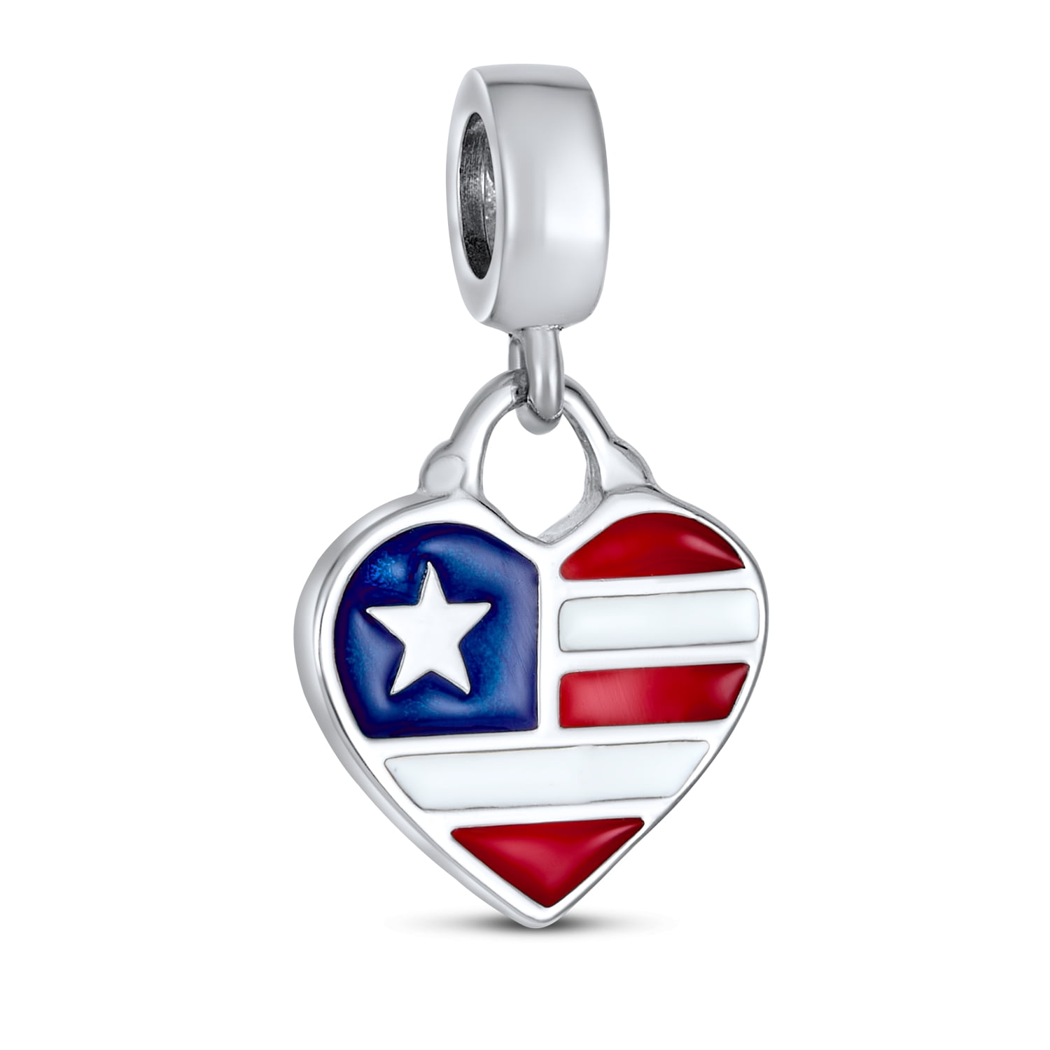 GiftJewelryShop Silver Plated 4th of July Independence Day Photo Love Charm Bead Bracelets European Bracelets