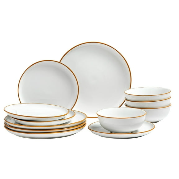 12-Piece White Ceramic Dinnerware Set - Service for 4, Plates & Bowls, Durable Dish Set for Daily Use