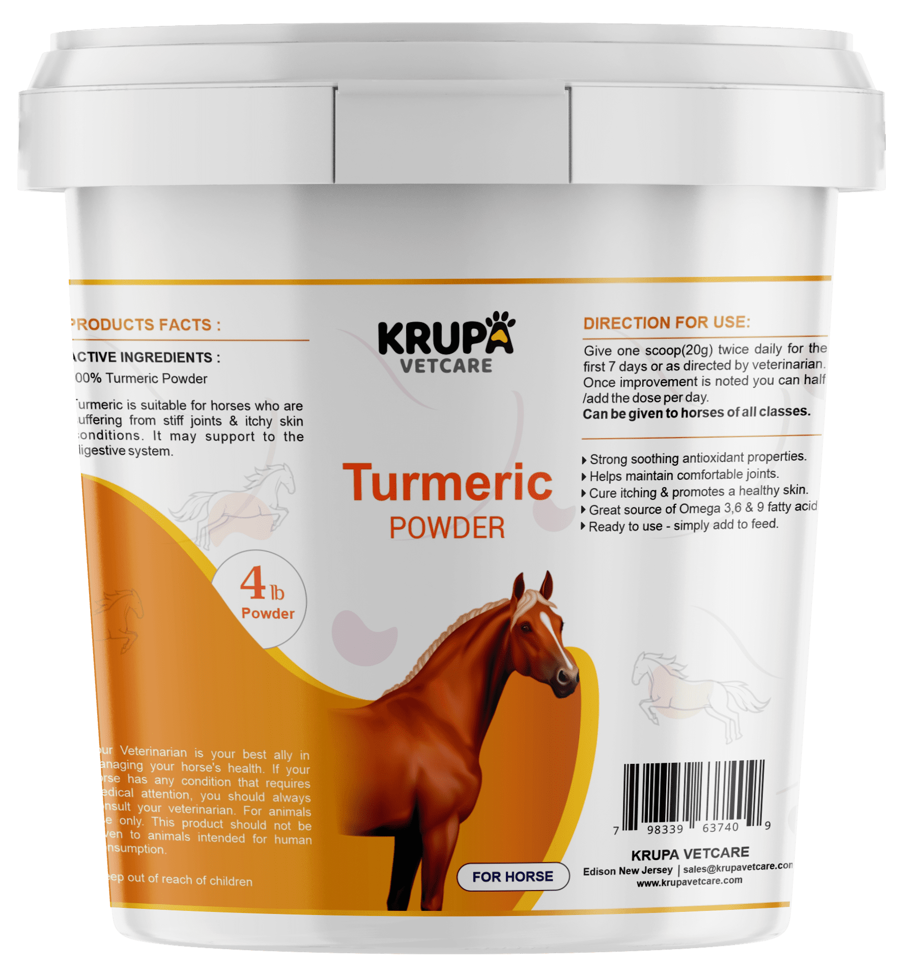 Turmeric ( Curcumin) Powder For Horse, antioxidant & Joint support 4 lb